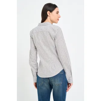 KVL by KENVELO, Camasa cu model si guler ascutit, Alb, Albastru ultramarin, Maro deschis, XS