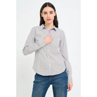 KVL by KENVELO, Camasa cu model si guler ascutit, Alb, Albastru ultramarin, Maro deschis, XS