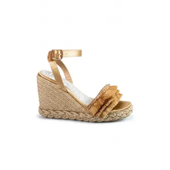 L.A. Water, Sandale-espadrile cu talpa wedge, Maro nisip, 41