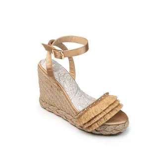 L.A. Water, Sandale-espadrile cu talpa wedge, Maro nisip, 41