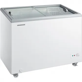 Lada frigorifica comerciala Heinner HSF-M255WHC, capac din sticla, 255L, clasa C, functionare convertibila (frigider/congelator), 1 cos, alb