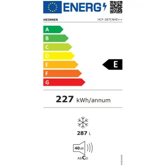 Lada frigorifica Heinner HCF-287CNHE++, 287 l, Clasa E, Compresor inverter, Control electronic, Iluminare LED, Functionalitate frigider, Alb