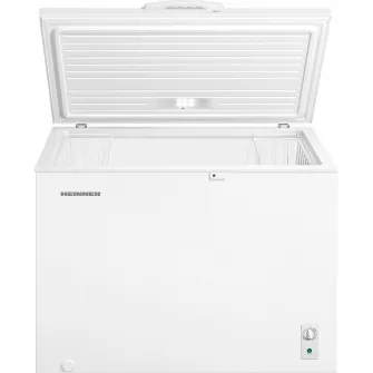 Lada frigorifica HEINNER HCF-M293INVCE++, 293 L, Clasa E, Convertibila(Frigider/Congelator), Compresor inverter, Control mecanic, Termostat ajustabil, Luminare LED, Maner extern cu incuietoare, 2 cosuri, Rezistenta la frig, Alb