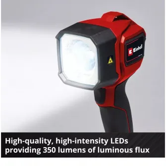 Lampa fara fir Einhell Classic TC-CL 18/350 Li-Solo Power X-Change, 18 V, 350 lm, 7000 K, 30 m raza de actiune, cap de lampa pivotant, lumina LED de inalta calitate, fara acumulator si incarcator