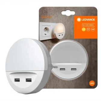 Lampa LED de veghe Ledvance Lunetta, cu senzor zi-noapte, 2xUSB, 13W, 3 lm, A+, lumina calda (3000K), 220-240V