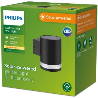 Lampa LED solara Philips Fyce SR WA, cu senzor lumina, 1.5W, 200 lm, lumina alba calda (2700K), IP44, Negru