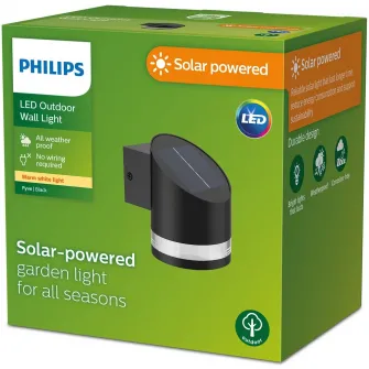 Lampa LED solara Philips Fyve SR WA, cu senzor lumina, 1.5W, 200 lm, lumina alba calda (2700K), IP44, Negru