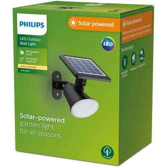 Lampa LED solara Philips Jivix SR WA, cu senzor miscare/lumina, 1.4W, 150 lm, lumina alba calda (2700K), IP44, Negru