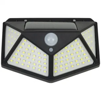 Lampa solara LED PNI GreenHouse WS10, 100 LED-uri, 600 lm, unghi PIR 120 grade, acumulator 1800 mAh, montaj pe perete