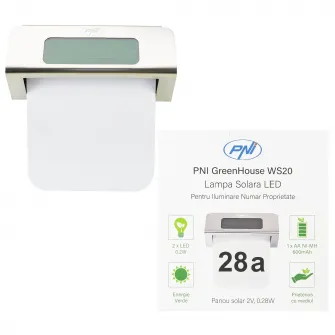 Lampa solara LED PNI GreenHouse WS20 pentru iluminare numar proprietate, acumulator 600mA, montaj pe perete, IPX3