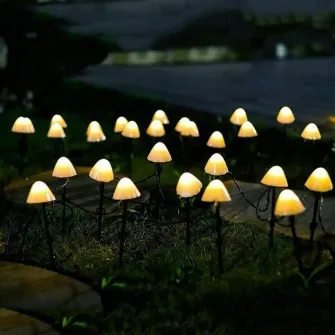 Lampa solara LED Rovo 01-Alb, ciupercute, acumulator 600 mAh, 8 moduri de functionare, lumina alba calda (3000K), 6.5m