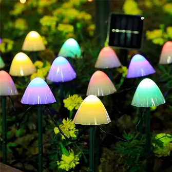 Lampa solara LED Rovo, 30 x ciupercute, acumulator 600 mAh, 8 moduri de functionare, lumina multicolora, 6.5m