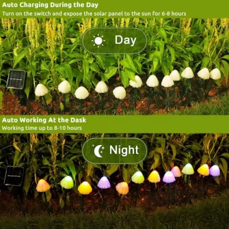 Lampa solara LED Rovo, 30 x ciupercute, acumulator 600 mAh, 8 moduri de functionare, lumina multicolora, 6.5m