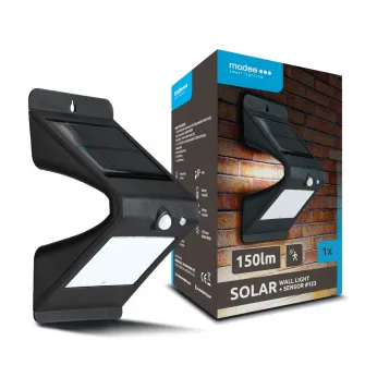 Lampa solara Modee WS123, cu senzor de miscare, 150 lm, acumulator 3.7V 1200mAh 18650, IP44, Negru