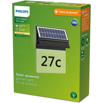 Lampa solara numar casa Philips Enkara, cu senzor lumina, 0.2W, 17 lm, lumina alba calda (2700K), IP44, Negru