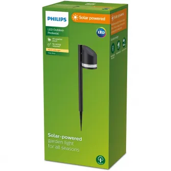 Lampa solara Philips Fyve, 1.5W, 200 lm, lumina alba calda (2700K), IP44, 54 cm, Negru