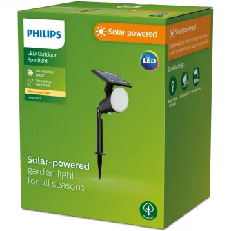 Lampa solara Philips Jivix, 1.4W, 150 lm, lumina alba calda (2700K), IP44, 32.3 cm, Negru