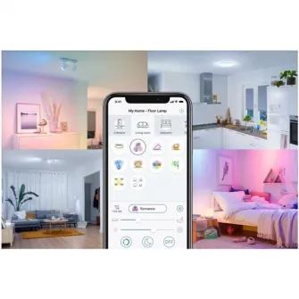 Lampadar LED RGB inteligent WiZ Pole Floor Light, Wi-Fi, control vocal, 13W, 1080 lm, lumina alba si colorta (2200-6500K RGB), IP20, 150cm, Alb