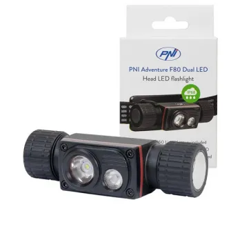 Lanterna frontala PNI Adventure F80 Dual LED, 1000 lm, 6W, 2200 mAh, IP68