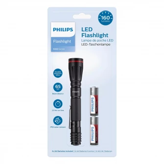 Lanterna LED Philips SFL1001P/10, 160 lm, 65m, IPX4, baterii 2xAA incluse, Aluminiu