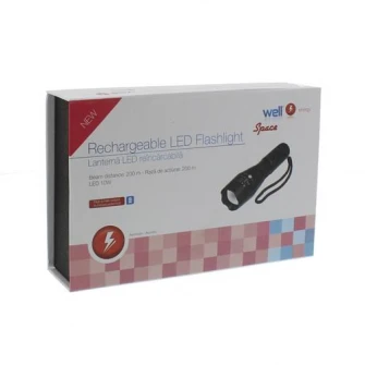 Lanterna LED reincarcabila Well Space, 10W, 600 lm, Li-Ion 1200mAh, Aluminiu
