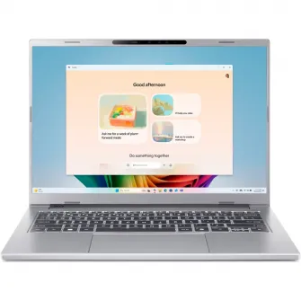 Laptop Acer Aspire 14 AI cu procesor Intel Core Ultra 7 256V pana la 4.8 GHz, 14'', WUXGA IPS, 120Hz, 16GB LPDDR5X, 512GB SSD, Intel Arc Graphics 140V, Windows 11 Home, Pure Silver