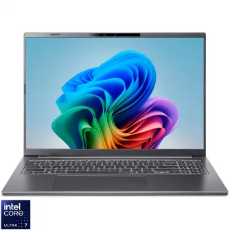 Laptop Acer Aspire 16 AI OLED cu procesor Intel Core Ultra 7 256V pana la 4.8 GHz, 16'', WUXGA OLED, 16GB LPDDR5X, 512GB SSD, Intel Arc Graphics 140V, No OS, Steel Gray