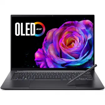 Laptop Acer Swift X 14 AI OLED SFX14-61G-R7VY cu procesor AMD Ryzen™ AI 9 365 pana la 5.0GHz, 14.5'' 2.8K, OLED, 120Hz, Touch, 32GB LPDDR5X RAM, 1TB SSD, NVIDIA GeForce RTX™ 5070 8GB GDDR7, Windows 11 Home, Titanium Gray