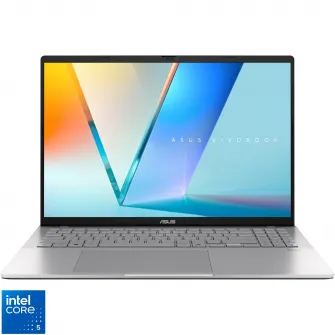 Laptop ASUS Vivobook S16 S3607VA cu procesor Intel Core™ 5 210H pana la 4.8GHz, 16'', WUXGA, 144Hz, IPS, 16GB DDR5 RAM, 1TB SSD, Intel UHD Graphics, No OS, Cool Silver