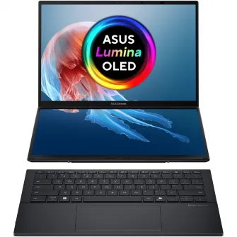 Laptop ASUS Zenbook Duo UX8406CA cu procesor Intel® Core™ Ultra 7 255H pana la 5.1GHz, 14'', Full HD, OLED, Touch, 32GB LPDDR5X RAM, 1TB SSD, Intel® Arc™ Graphics, Windows 11 Pro, Inkwell Gray, 3Y PUR