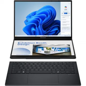 Laptop ASUS Zenbook Duo UX8406CA cu procesor Intel® Core™ Ultra 7 255H pana la 5.1GHz, 14'', Full HD, OLED, Touch, 32GB LPDDR5X RAM, 1TB SSD, Intel® Arc™ Graphics, Windows 11 Pro, Inkwell Gray, 3Y PUR