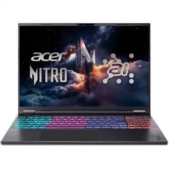 Laptop Gaming Acer Nitro 16S AI AN16S-61-R7LG cu procesor AMD Ryzen™ AI 9 365 pana la 5.0GHz, 16'', WUXGA, IPS, 180Hz, 32GB DDR5 RAM, 1TB SSD, NVIDIA® GeForce RTX™ 5060 8GB GDDR7, No OS, Obsidian Black