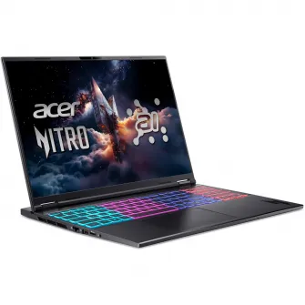 Laptop Gaming Acer Nitro 16S AI AN16S-61-R7LG cu procesor AMD Ryzen™ AI 9 365 pana la 5.0GHz, 16'', WUXGA, IPS, 180Hz, 32GB DDR5 RAM, 1TB SSD, NVIDIA® GeForce RTX™ 5060 8GB GDDR7, No OS, Obsidian Black