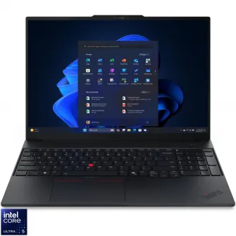 Laptop Lenovo ThinkPad E16 Gen 3 cu procesor Intel® Core Ultra 5 225U pana la 4.8GHz, 16'' WUXGA, IPS, 16GB DDR5 RAM, 512GB SSD, Intel® Graphics, No OS, Black