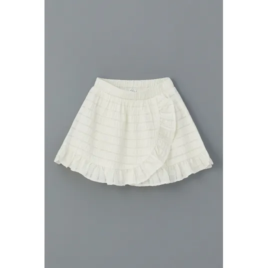 LC WAIKIKI, Fusta scurta drapata cu volane, Alb fildes, 80-92 CM