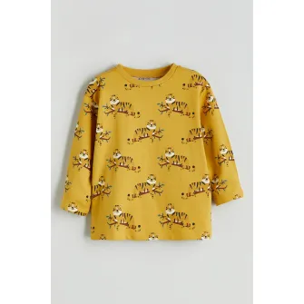 LC WAIKIKI, Pijama cu decolteu la baza gatului si imprimeu grafic, Galben sofran, 74-80 CM