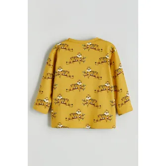 LC WAIKIKI, Pijama cu decolteu la baza gatului si imprimeu grafic, Galben sofran, 74-80 CM