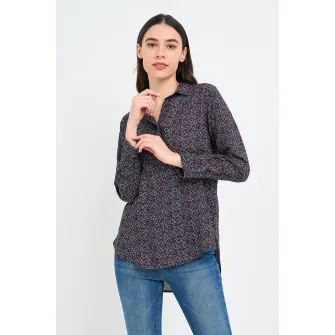 Lee Cooper, Camasa cu model si terminatie asimetrica, Alb, Albastru ultramarin, Rosu inchis, M