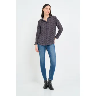 Lee Cooper, Camasa cu model si terminatie asimetrica, Alb, Albastru ultramarin, Rosu inchis, M