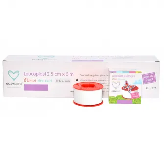 Leucoplast Panza ZnOx 2,5cm x 5m in cutie individuala Easycare, 10 bucati