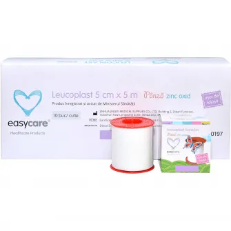 Leucoplast Panza ZnOx 5cm x 5m in cutie individuala Easycare, 10 bucati