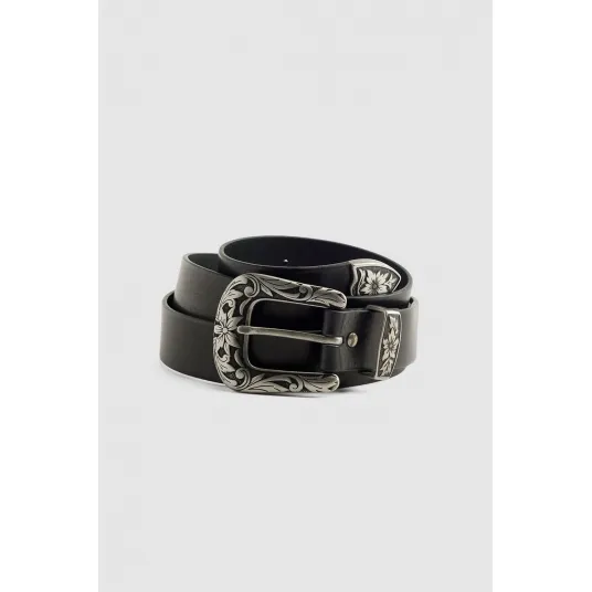 Levi's, Curea de piele cu detalii florale, Negru, 95