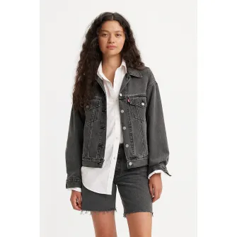Levi's, Jacheta trucker relaxed fit din denim 90's, Negru stins, S
