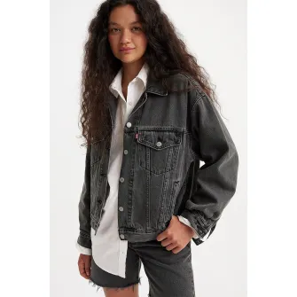 Levi's, Jacheta trucker relaxed fit din denim 90's, Negru stins, S