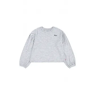 Levi's, Pulover crop cu model in dungi, Gri melange, Alb optic, 116 CM