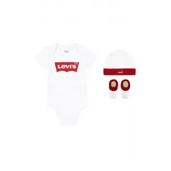 Levi's, Set de botosei, body si caciula, Alb, Rosu inchis, 80 CM