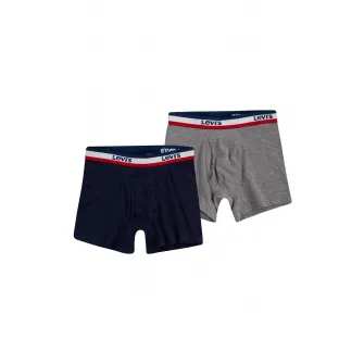 Levi's, Set de boxeri cu banda logo - 2 perechi, Gri melange, Bleumarin, 116-134 CM