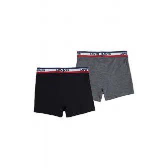 Levi's, Set de boxeri cu banda logo - 2 perechi, Negru, Gri inchis melange, 122-128 CM
