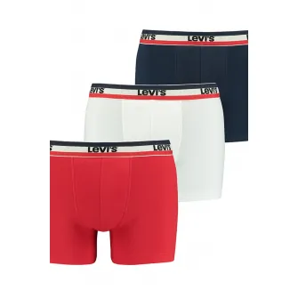 Levi's, Set de boxeri din amestec de bumbac organic - 3 perechi, Rosu, Alb, Bleumarin, S