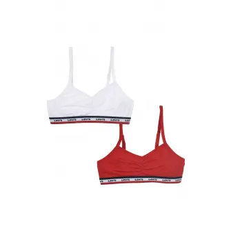 Levi's, Set de bustiere din amestec de bumbac cu banda logo - 2 Piese, Rosu, Alb optic, 122-128 CM